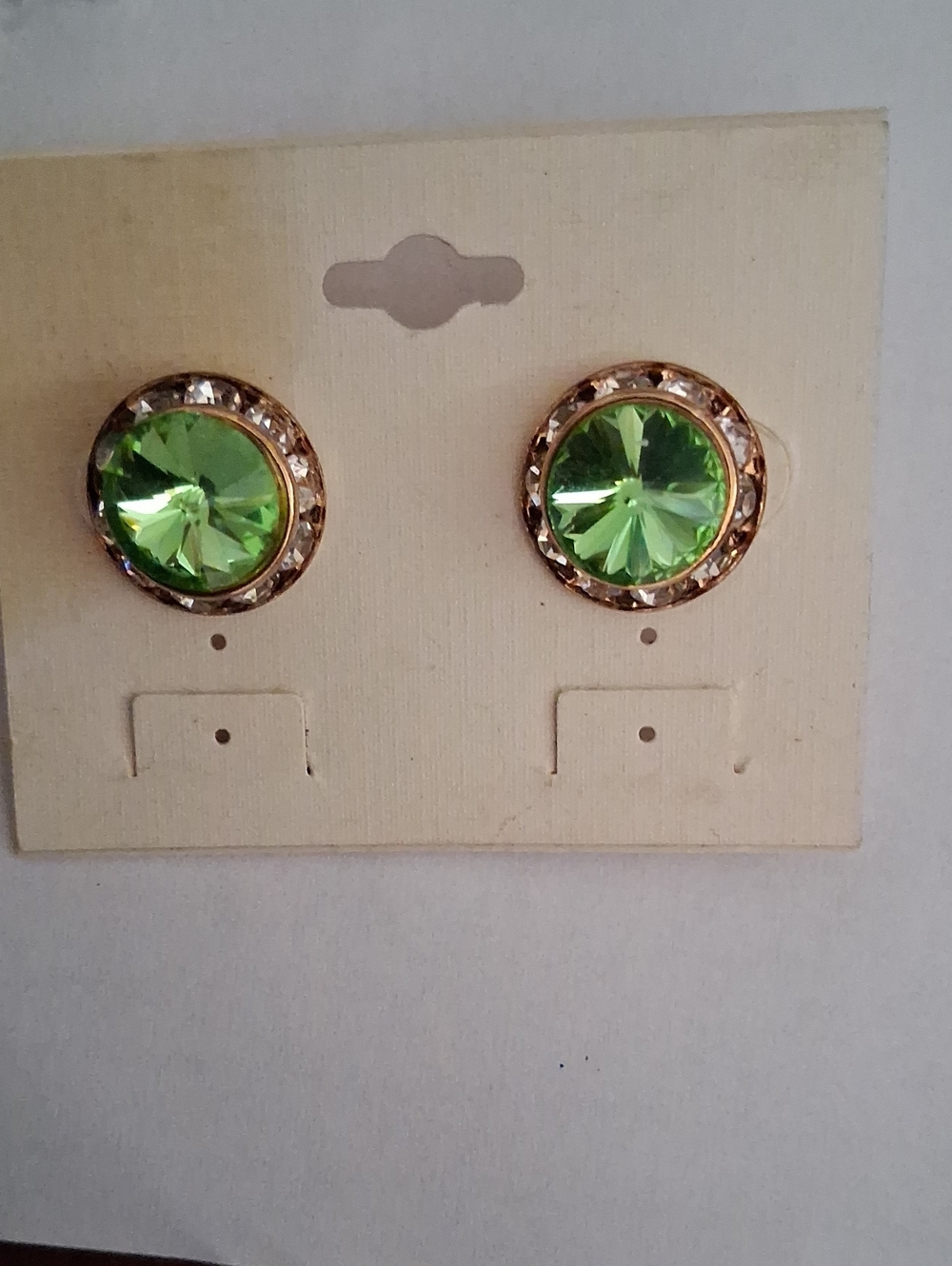 Green Crystal Stud Earrings with Gold-tone Setting
